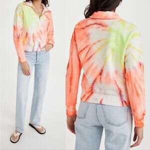 Hanes Re/Done 70s Neon Space Dye Half Zip Sweatshirt Medium NWT